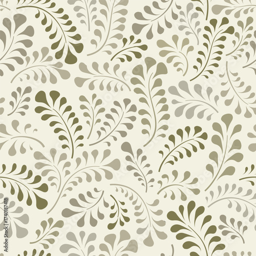 Floral seamless pattern. Branch with leaves ornamental fall texture. Flourish nature autumn garden textured background