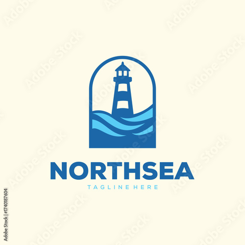 Lighthouse Logo Design Inspiration. North sea vector template.
