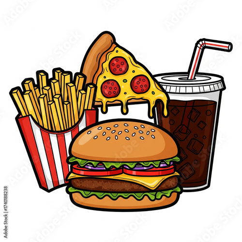 Colorful fast food combo