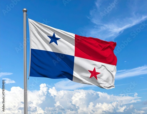 Free Download Flag of Panama Waving on a Sunny Day in the blue sky  - GFXLoad