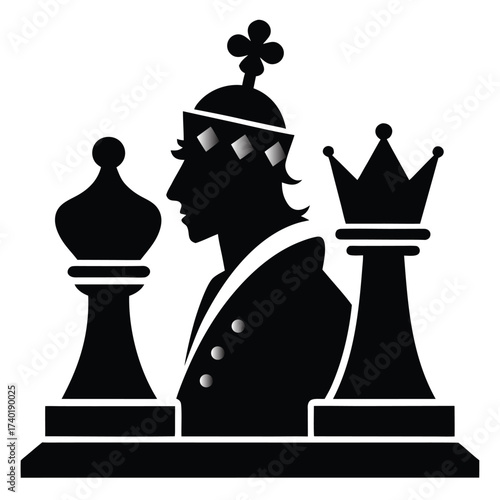 Silhouette of a chess board with king and queen pieces