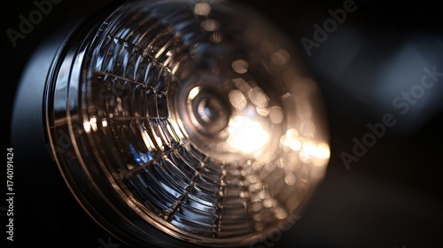 Close up of a shiny light fixture showcasing intricate design and soft glow