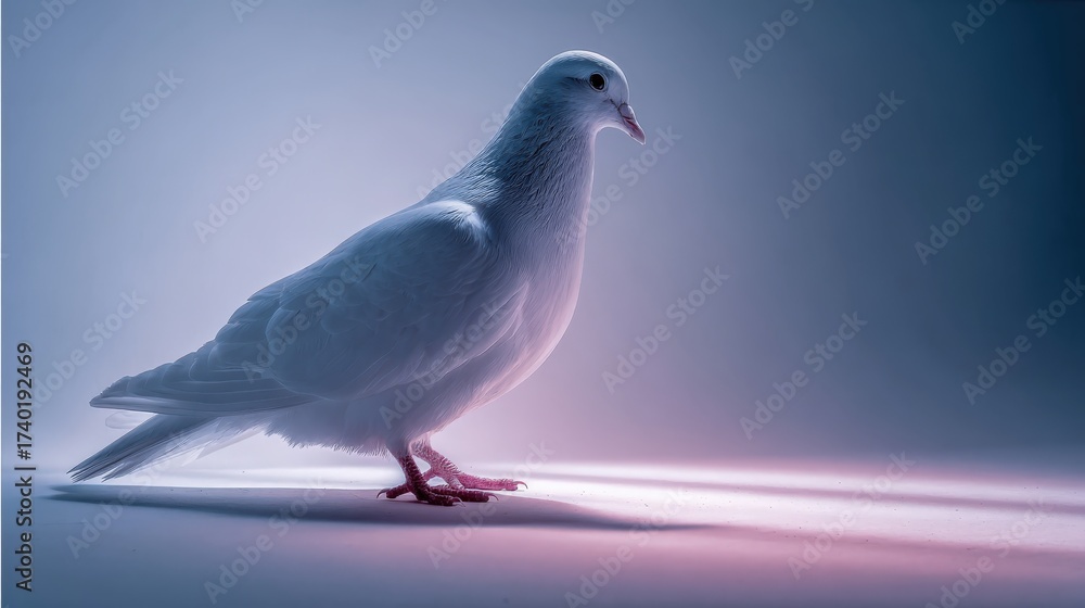 Obraz premium Elegant white pigeon in soft lighting with subtle shadows