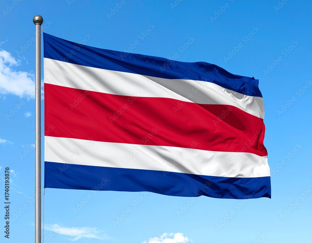 Naklejka premium Flag of Costa Rica Waving in the Blue Sky