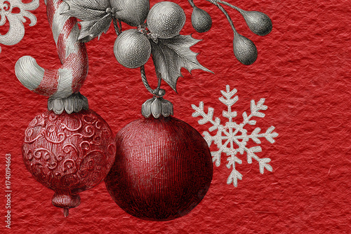 Charming pencil sketch of Christmas ornaments and festive decorations