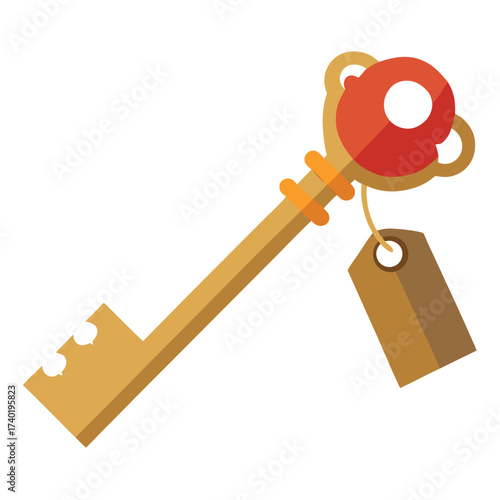 An isolated antique brass key with a festive tag, suggesting secrets, a special lock, or a symbolic Christmas key.