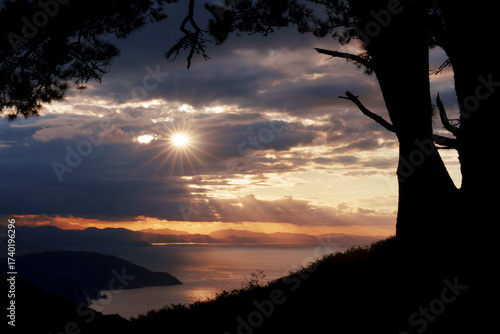 Sunset on the coast of the Basque Country from Mount Jaizkibel.