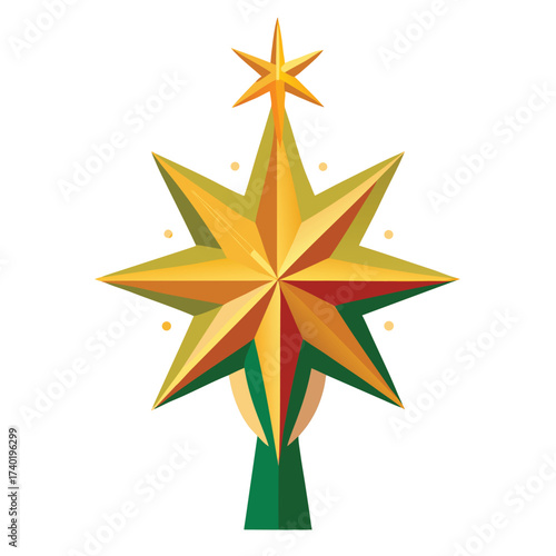 An isolated, brightly shining star tree topper, suggesting the pinnacle of Christmas decoration, light, and holiday spirit.