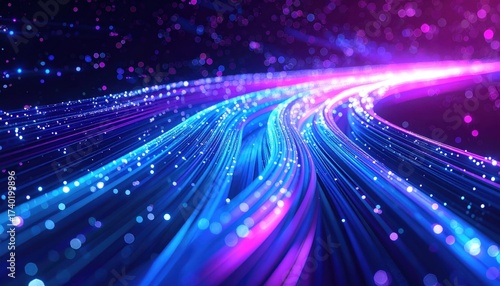 Glowing fiber optic cables creating a futuristic internet network