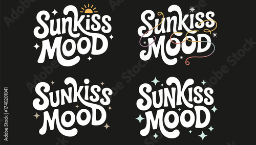 Four distinct "sunkiss mood" hand-drawn typography designs for summer vibes