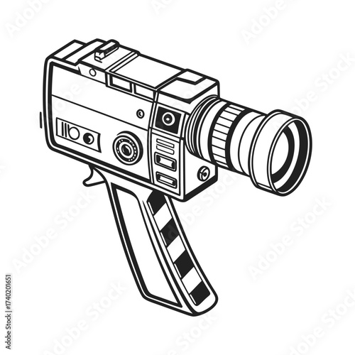 Vintage super 8 film camera illustration with handle