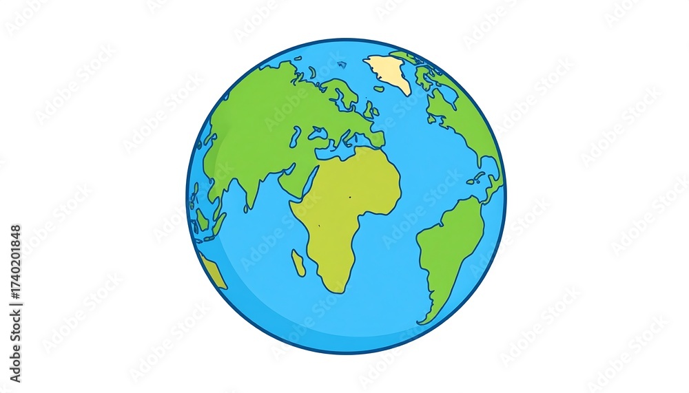 Fototapeta premium Cartoon illustration of the earth with continents, globe on white background