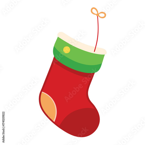 An isolated, traditional Christmas stocking, empty, with a festive pattern, representing anticipation and holiday decor.