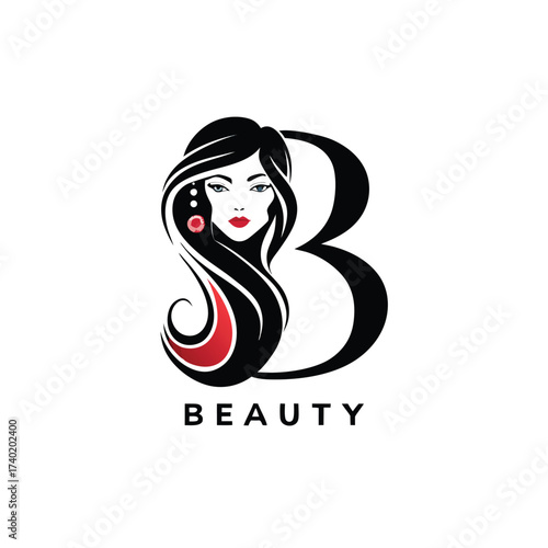 Charming beauty logo featuring a womans profile integrated with the letter b, isolated on white background for versatile use