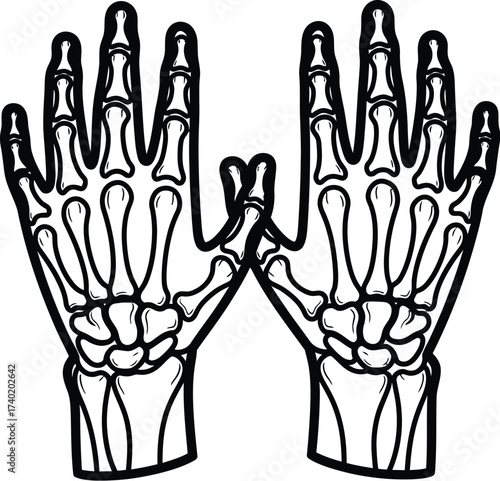 Two skeletal hands reaching up in a spooky halloween style