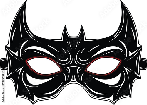 Black superhero mask with pointed ears on a white background