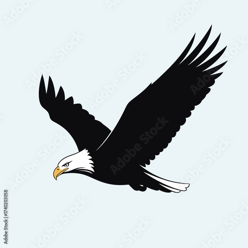 Majestic bald eagle in flight, a powerful bird of prey symbol shown in a graphic illustration