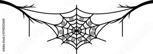 Spooky spiderweb hanging from branches for halloween decor