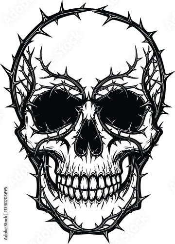 Skull illustration with thorns a gothic and edgy design
