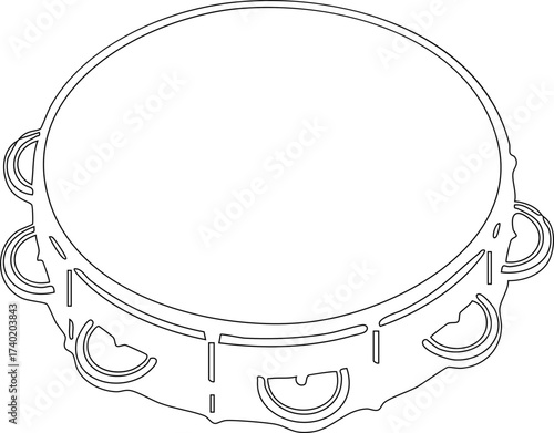 Tambourine outline silhouette with circular frame and small metal jingles.