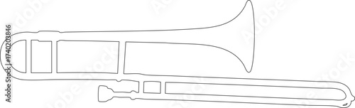 Trombone outline silhouette with long slide tube and flared bell.