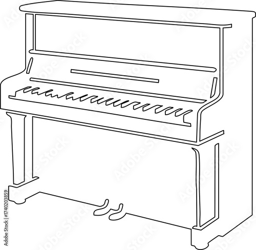 Wall piano outline silhouette with vertical body and keyboard.