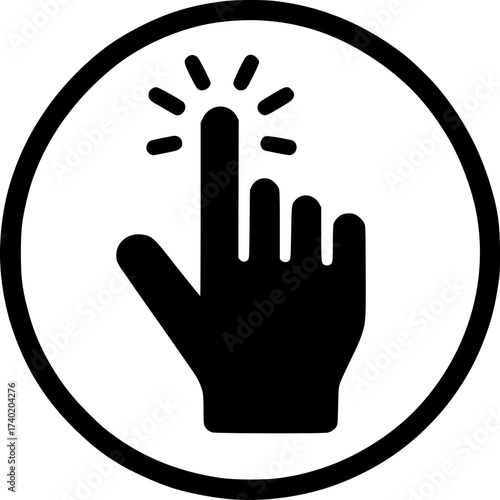 Click Icon: An icon showing a finger pointing and about to press a button, with an animated click symbol. The design is simple and elegant.