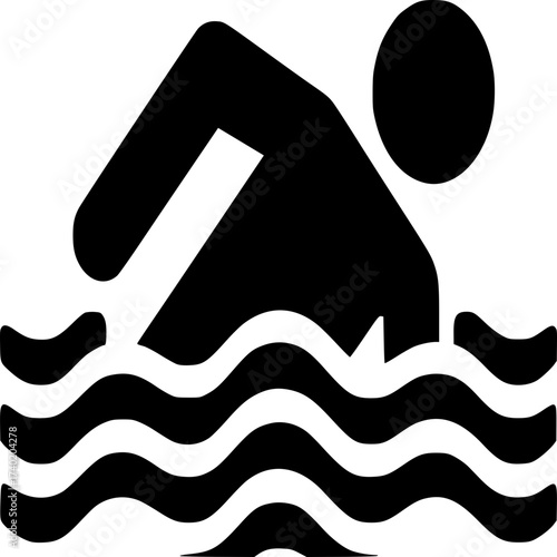 Swimming Icon: A bold, graphic representation of a person immersed in water, engaged in the act of swimming, signifying recreation and athletic endeavor.