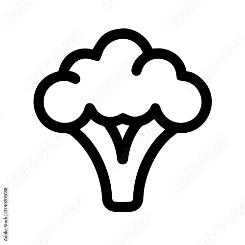 Illustration of a broccoli with a thick outline isolated on white background in a simple and clean style