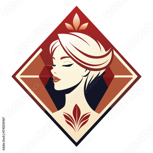 Elegant woman logo design with floral elements isolated on white background for beauty salon or fashion brand identity concept