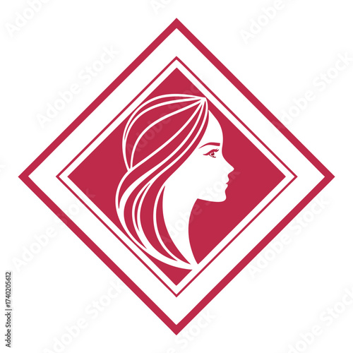 Minimalist woman logo design isolated on white background for beauty salon or fashion brand identity concept with geometric frame
