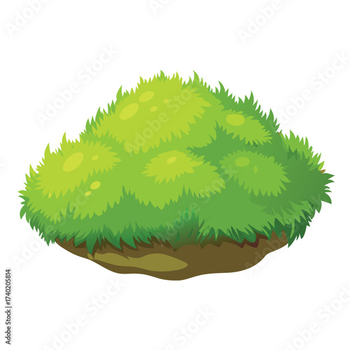 A small, isolated patch of soft, green moss, suggesting a miniature forest floor, nature, organic texture, and a damp, shady environment.