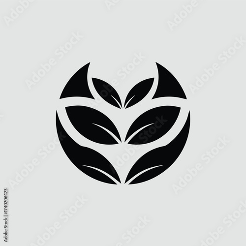 Abstract leaf logo in black and white isolated on white background, ideal for ecofriendly or sustainable business