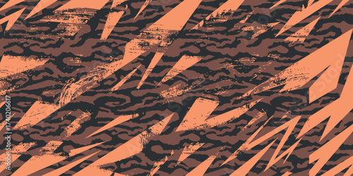 Vector seamless camo tiger stripe army fatigue pattern design	
