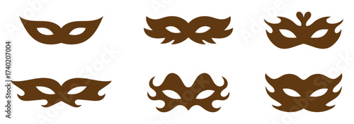 Incognito mask, villain or robber hide face element, black silhouette mystery costume icon. Superhero or carnival bandit burgar, EPS10