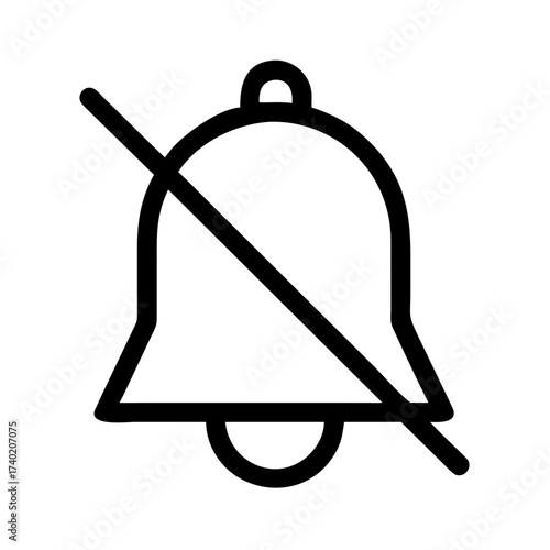 Icon of a bell with a line through it indicating silence or mute function in black and white design style