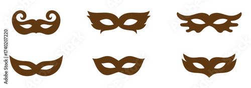 Black mask vector icon collection. Different masks silhouette isolated on white background. Set Superman, Superhero themes, cosplay graphics, comic illustrations, logo, and creative designs. powerful.