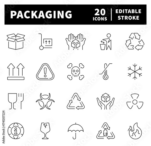 Packaging vector icons in line style. Packaging linear icons set. Outline Packaging icons