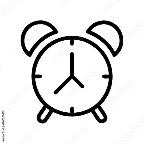 An illustration of a simple alarm clock with two bells and hands showing the time in black outline