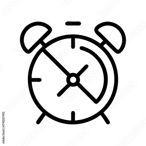 Illustration of a classic alarm clock with bells and hands indicating the time in a simple line drawing