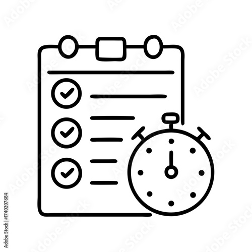 Task management checklist with timer deadline and project planning schedule concept icon vector design