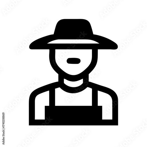 Illustration of a person wearing a hat and overalls, depicted with bold black lines on a white background