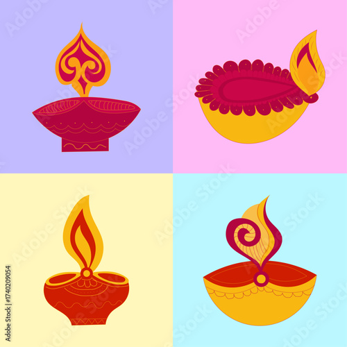 Hand Drawn Diwali Diya Illustration, Indian Festival Lamp Artwork, Traditional Festival of Lights Decoration