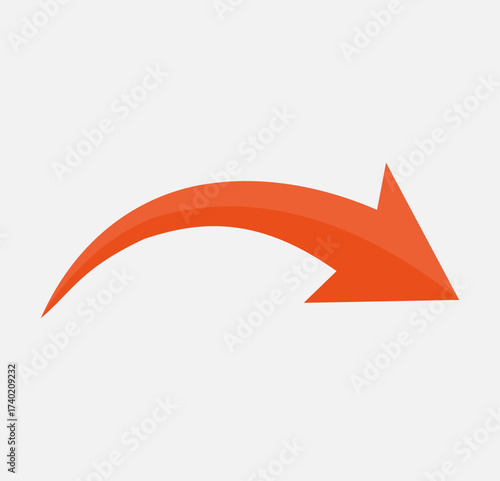 3D Curved Orange Arrow — Minimalist Clean Vector Illustration