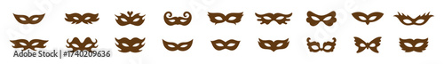 Different Mask silhouette isolated on transparent background Masquerade vector for apps or web party superhero carnival villain or burglar icon in flat set. masks icons for costume party. eps 10