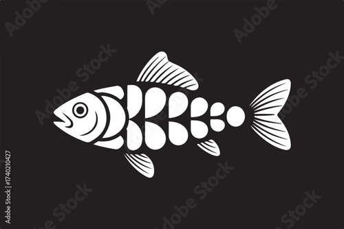 Artistic fish silhouette composed of segmented metallic shapes abstract marine life concept