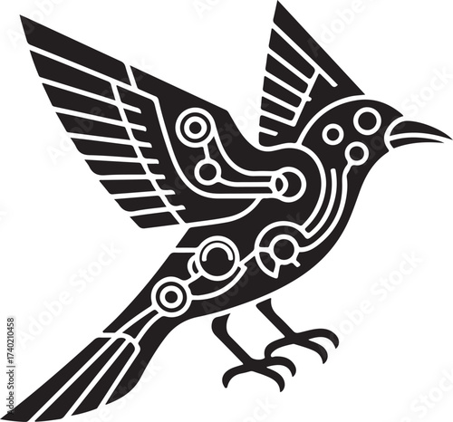 Mechanical bird silhouette with circuitry patterns stylized fantasy creature design