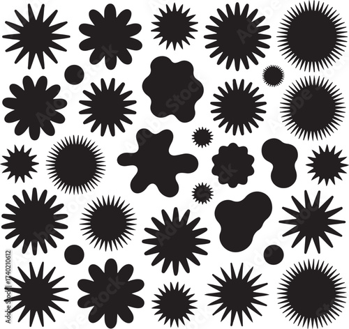 Abstract organic shapes collection diverse spiky and blob-like silhouettes collection
