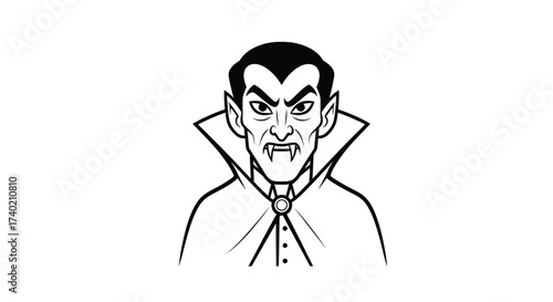 Cartoon vampire with fangs and cape isolated on white art