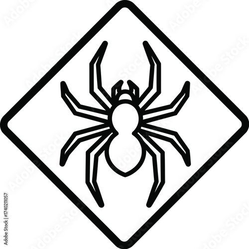 Black spider silhouette inside a diamond warning sign icon